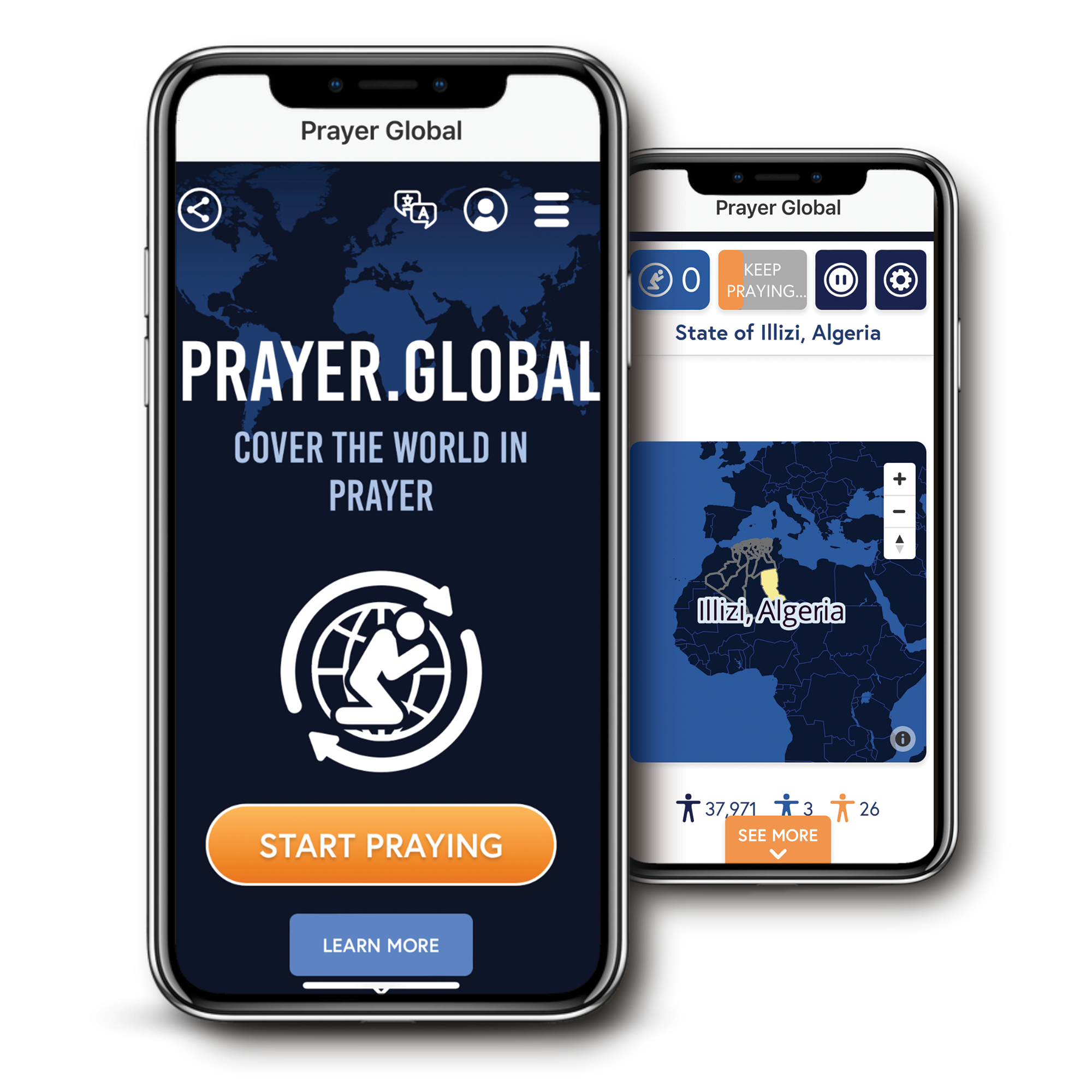 Prayer.Global displayed on two phones