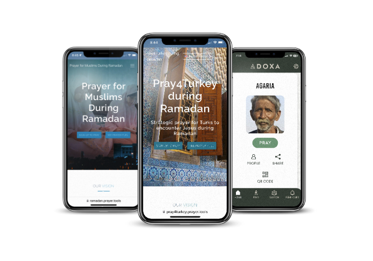 Prayer.Tools campaigns displayed on three phones